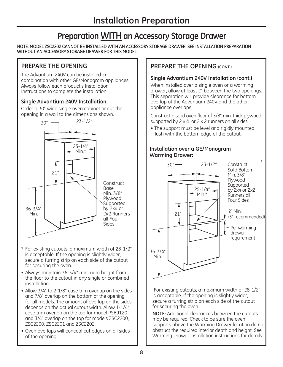 With, Installation preparation preparation, An accessory storage drawer | GE PSB9240SFSS User Manual | Page 8 / 32