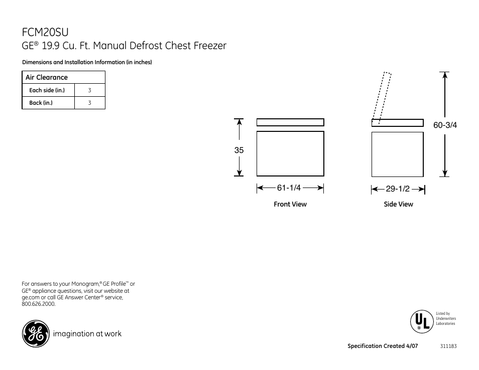 GE FCM20SUWW User Manual | 2 pages