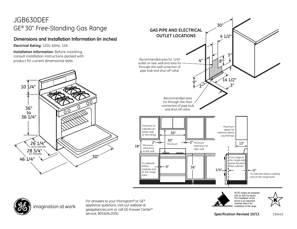 GE JGB630DEFCC User Manual | 2 pages