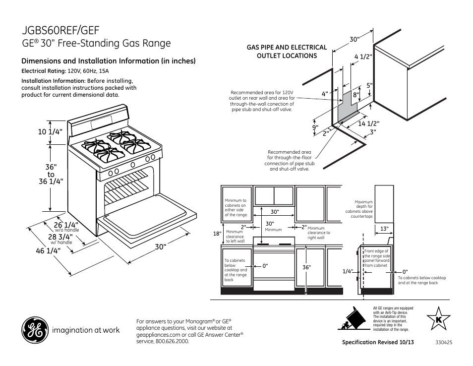 GE JGBS60GEFSA User Manual | 2 pages