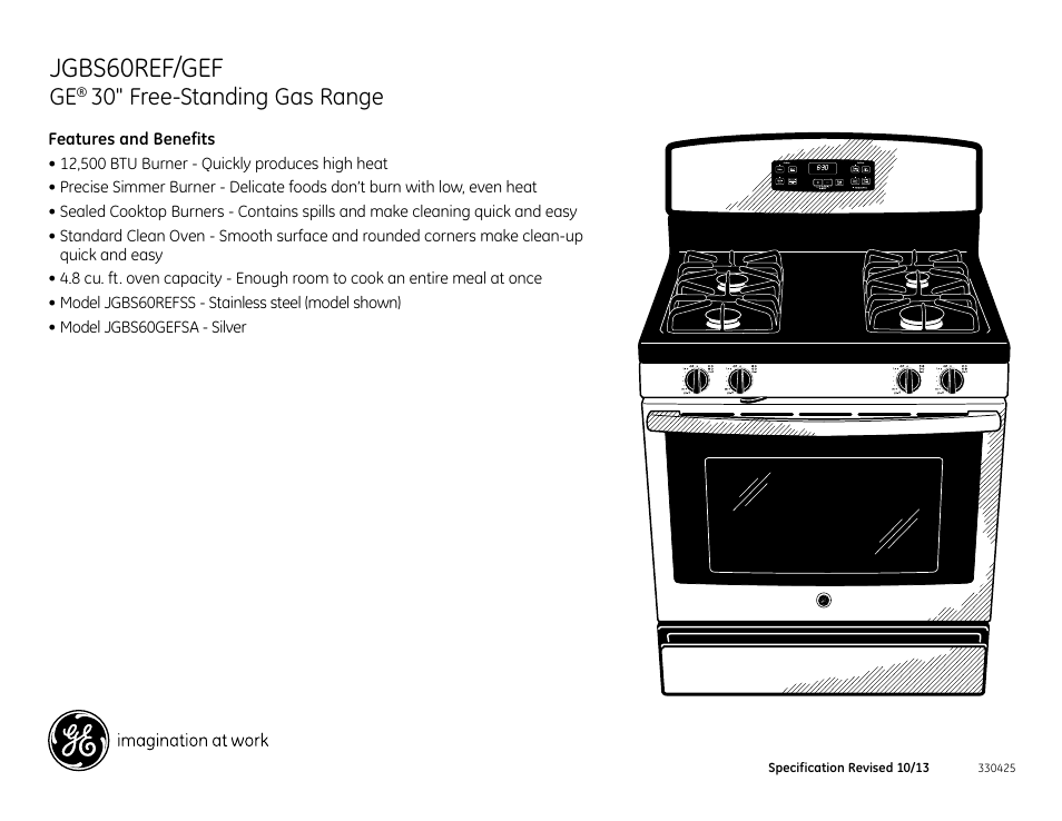 Jgbs60ref/gef, 30" free-standing gas range | GE JGBS60GEFSA User Manual | Page 2 / 2