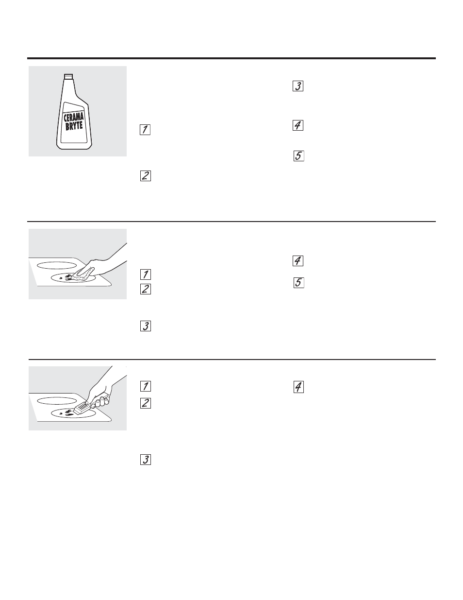 Cleaning the glass cooktop, Burned-on residue, Heavy, burned-on residue | Normal daily use cleaning | GE JP256BMBB User Manual | Page 10 / 72