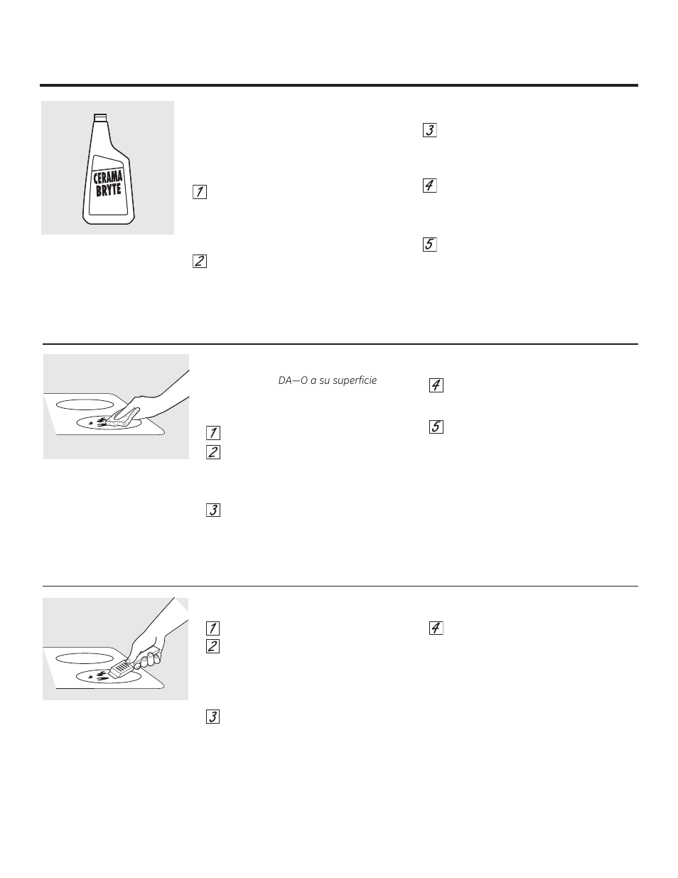 Cómo limpiar la cubierta de vidrio de la estufa, Residuo quemado encima de la superficie | GE JP256BMBB User Manual | Page 58 / 72