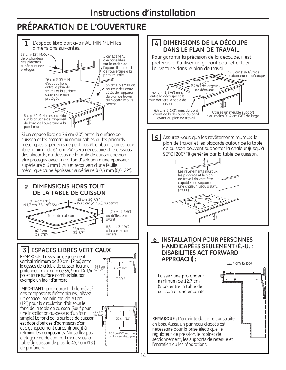 Preparation de l'ouverture, Instructions d'installation | GE PHP960DMBB User Manual | Page 14 / 32