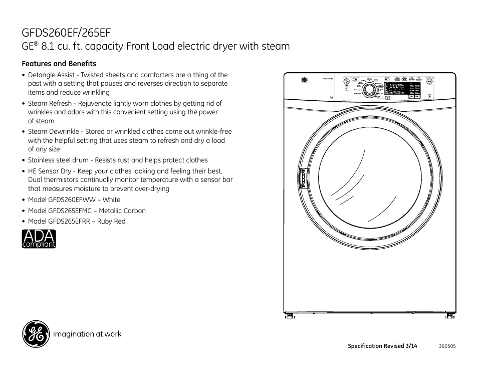 GE GFDS265EFMC User Manual | Page 4 / 4