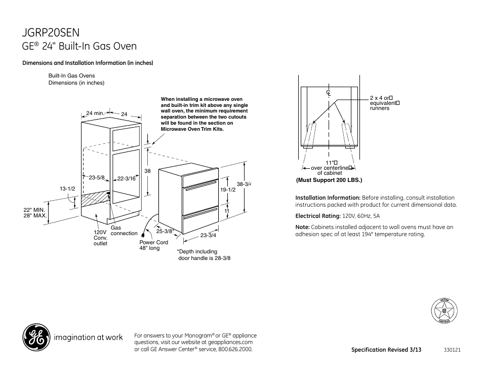 GE JGRP20SENSS User Manual | 2 pages
