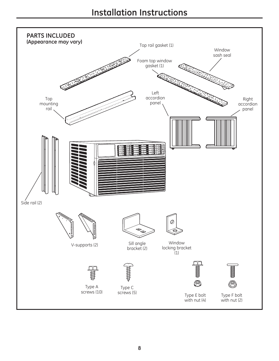 Installation instructions, Parts included | GE AEM24DS User Manual | Page 8 / 52