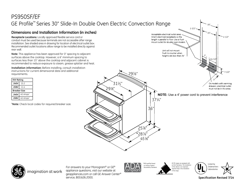 GE PS950SFSS User Manual | 2 pages