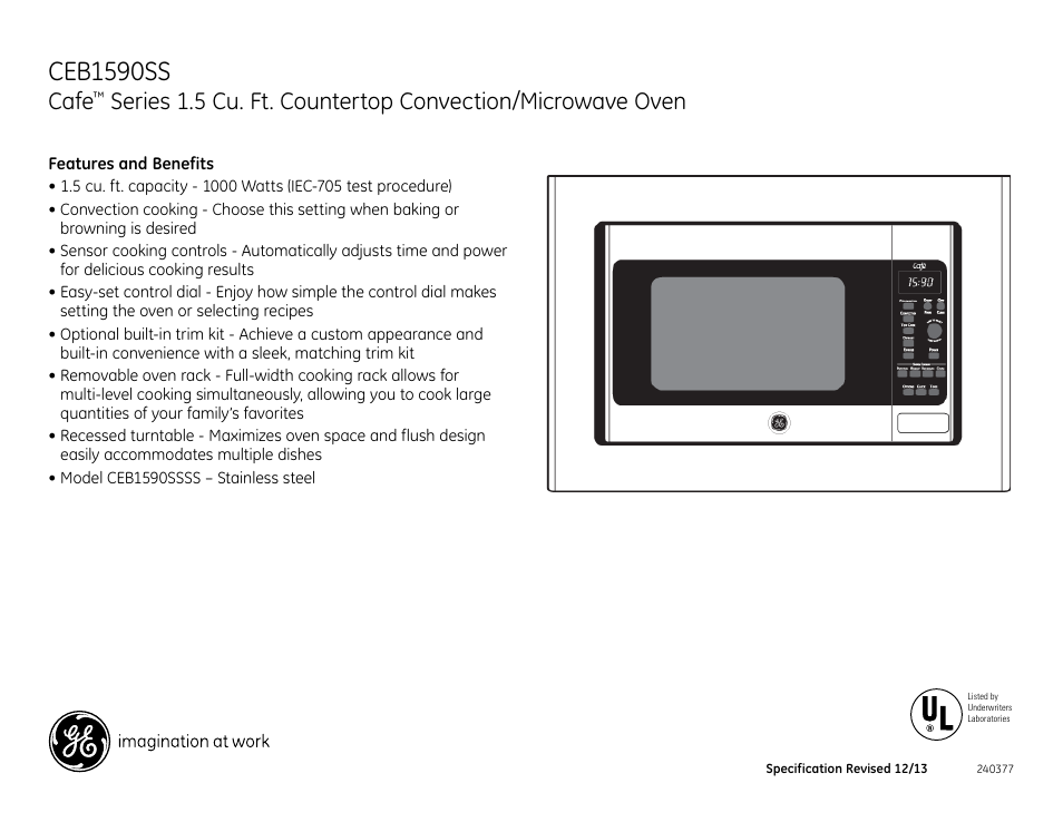 Ceb1590ss, Cafe | GE CEB1590SSSS User Manual | Page 2 / 2