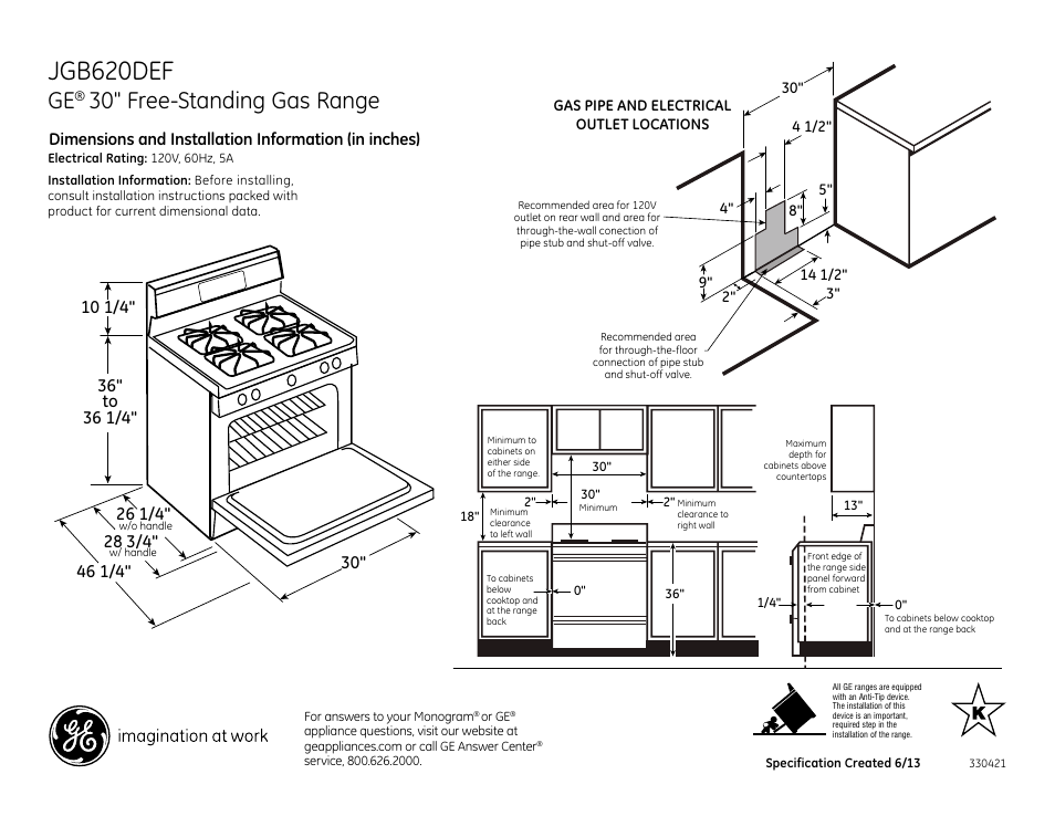 GE JGB620DEFBB User Manual | 2 pages