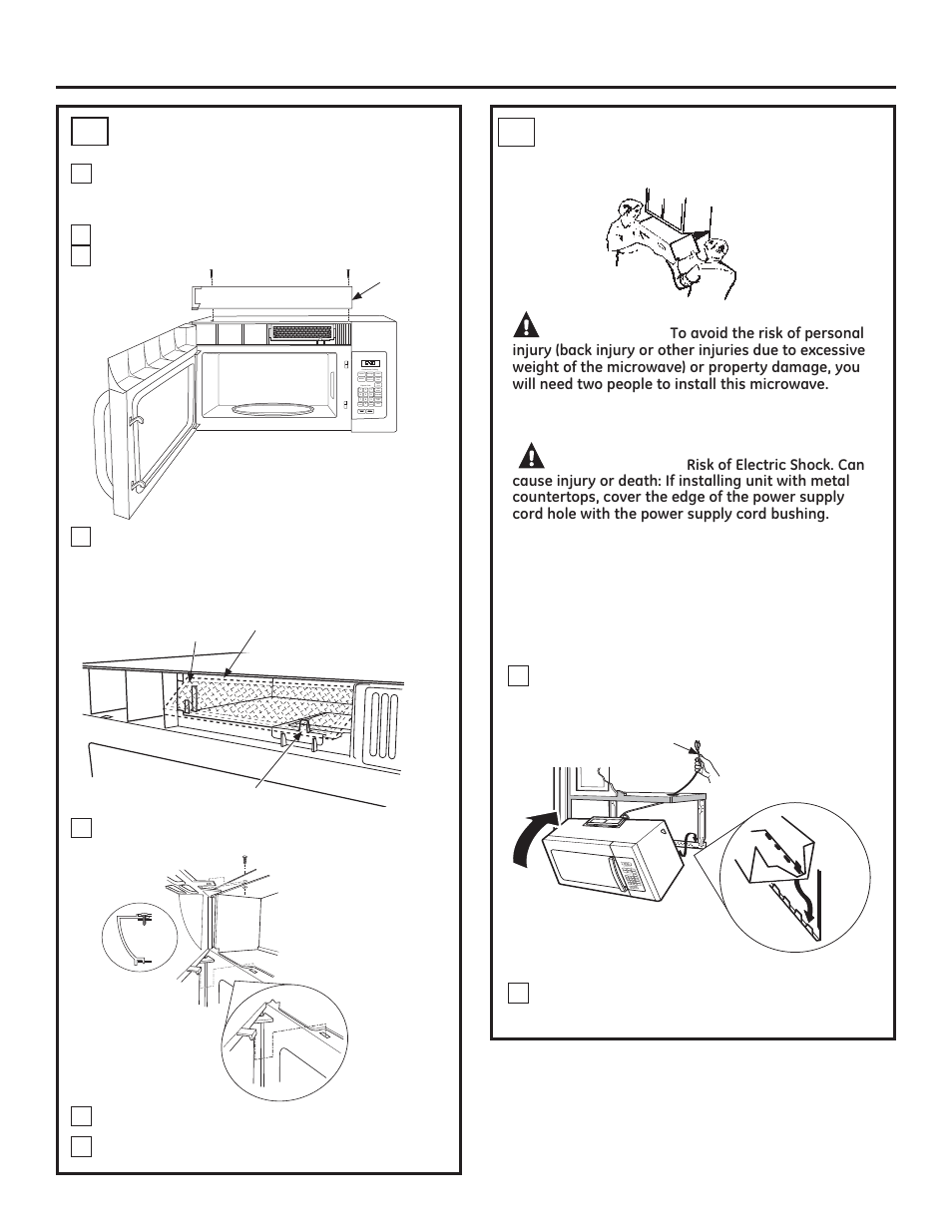 Installation instructions, Caution, Warning | Mount the microwave oven, Installing the charcoal filter a4 | GE JVM3160DFWW User Manual | Page 15 / 52
