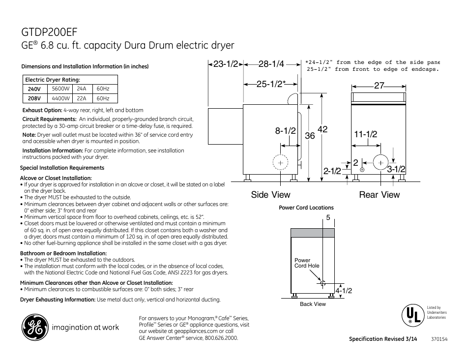 GE GTDP200EFWS User Manual | 3 pages