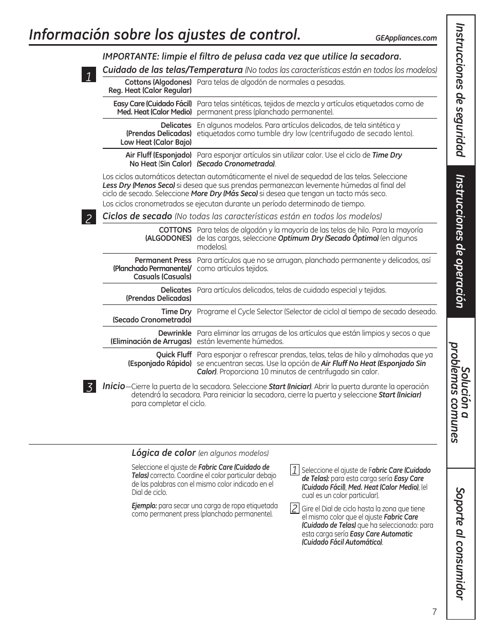 Información sobre los ajustes de control | GE GTDP280GDWW User Manual | Page 23 / 32