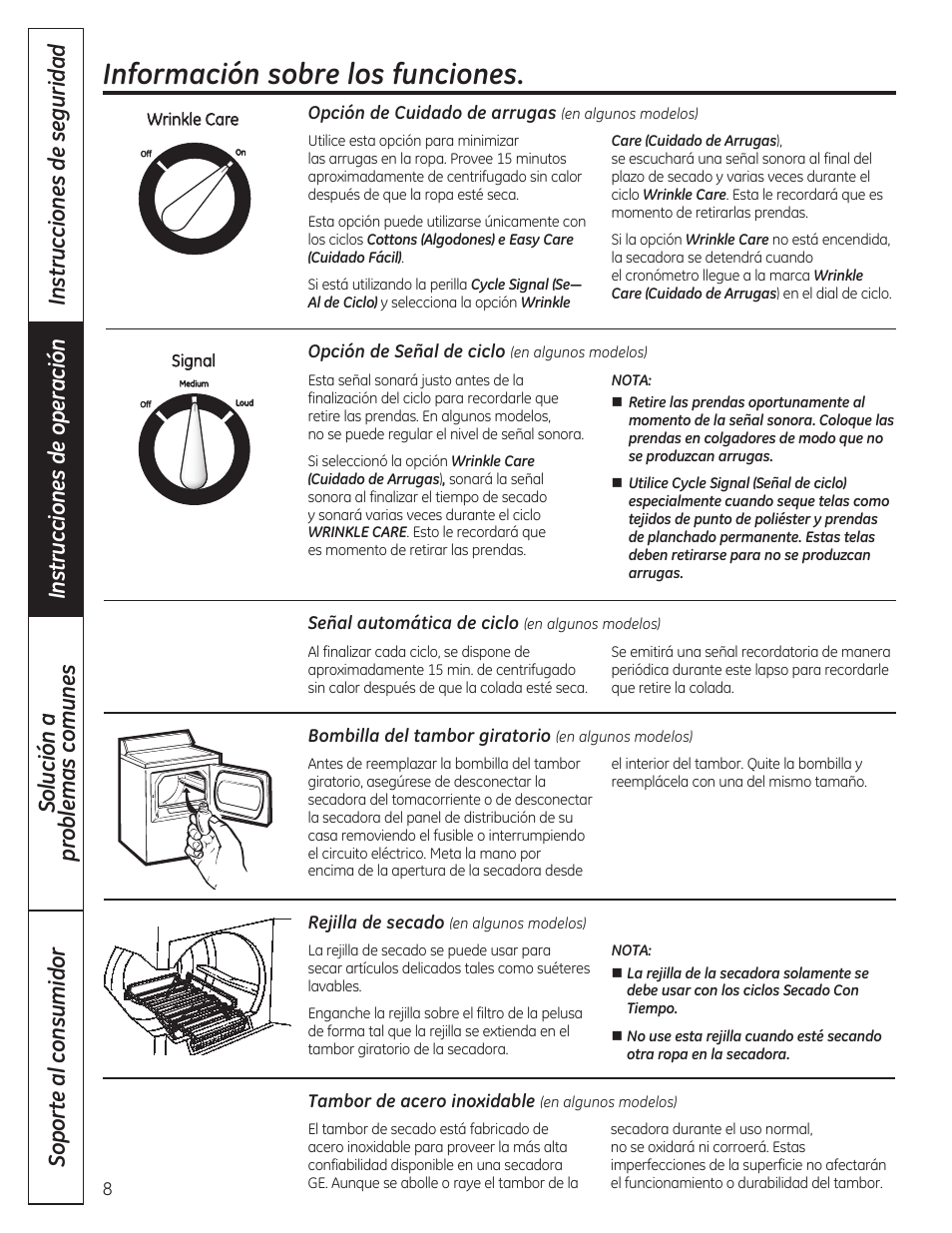 Información sobre los funciones | GE GTDP280GDWW User Manual | Page 24 / 32