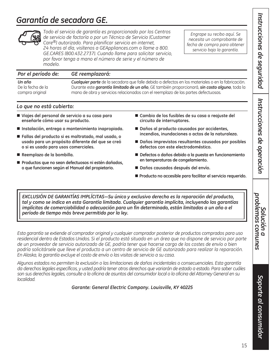 Garantía de secadora ge | GE GTDP280GDWW User Manual | Page 31 / 32