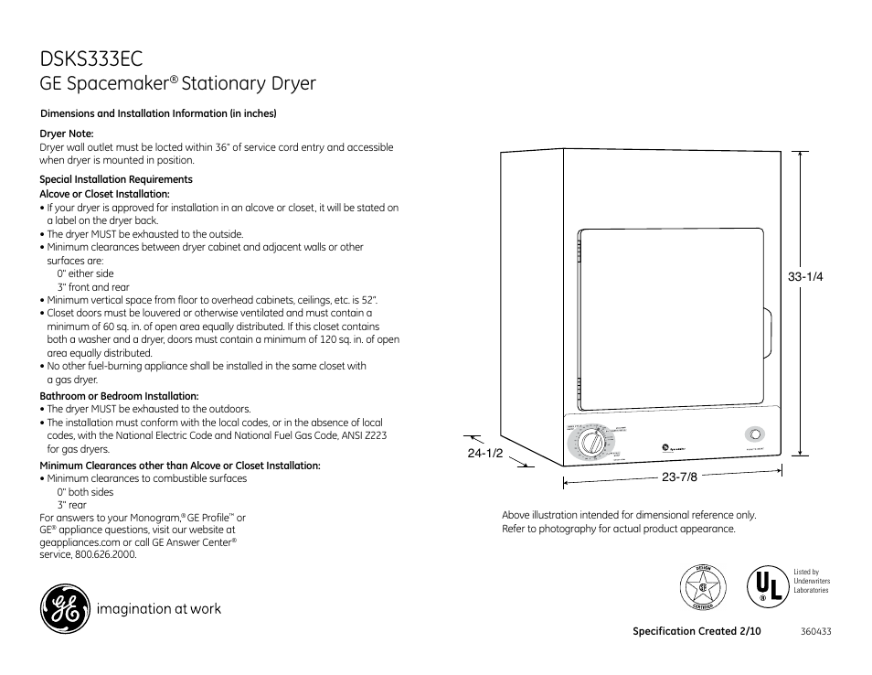 GE DSKS333ECWW User Manual | 3 pages