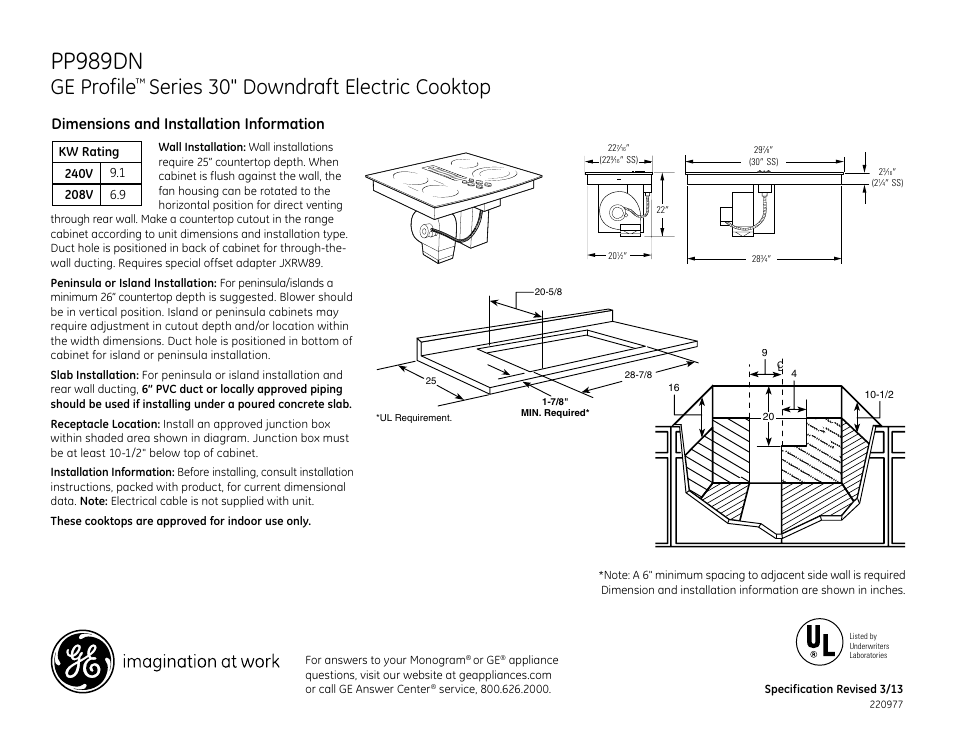 GE PP989DNBB User Manual | 3 pages