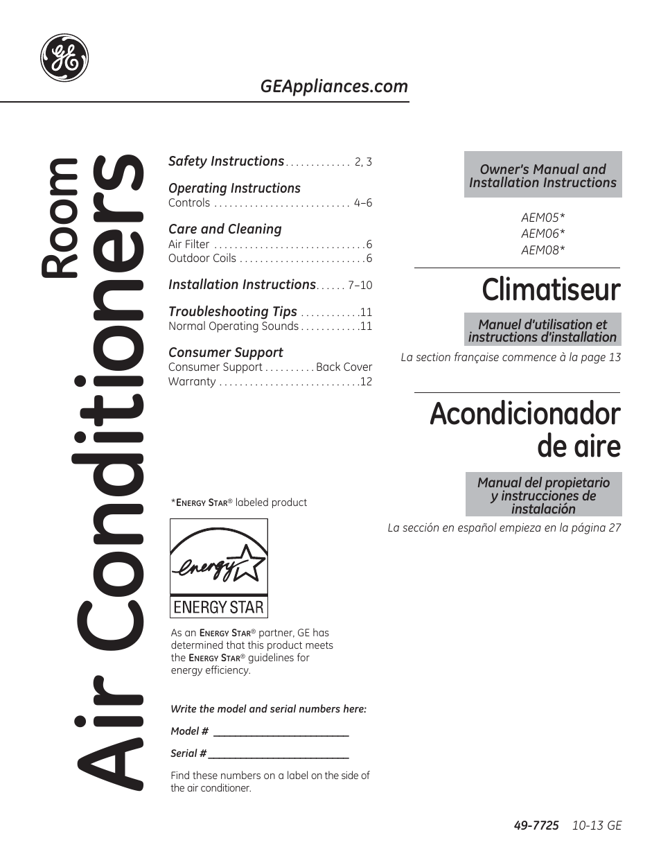 GE AEM06LS User Manual | 40 pages