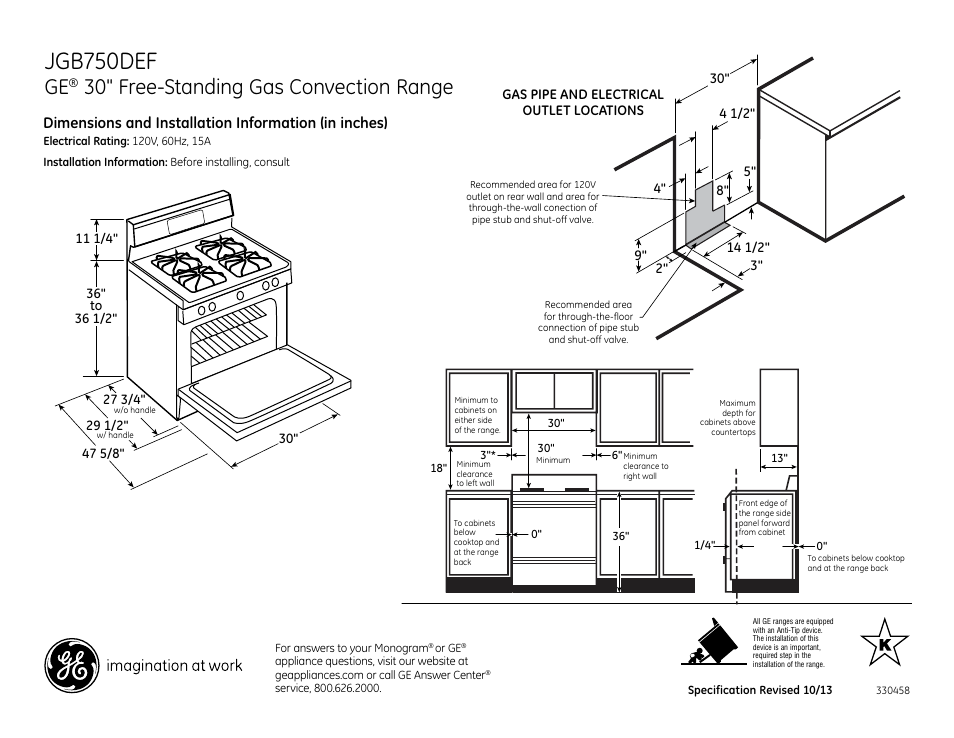 GE JGB750DEFBB User Manual | 2 pages