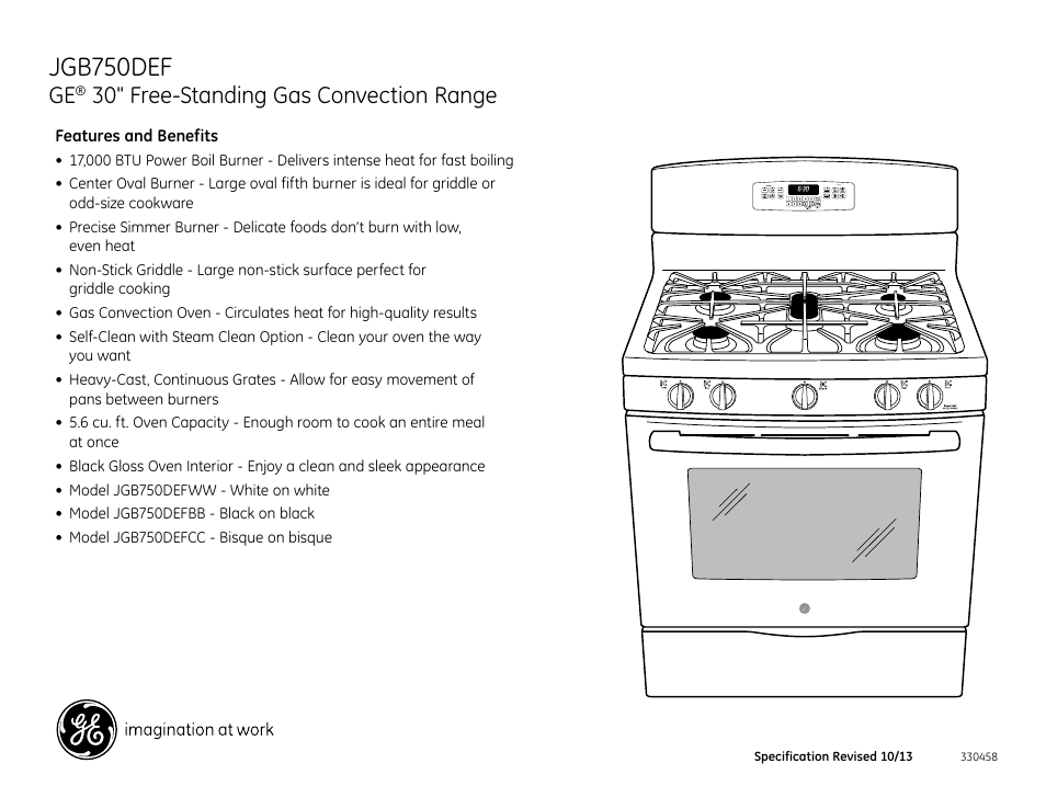 Jgb750def, 30" free-standing gas convection range | GE JGB750DEFBB User Manual | Page 2 / 2