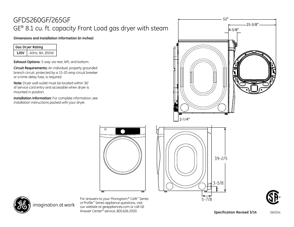 GE GFDS260GFWW User Manual | 4 pages