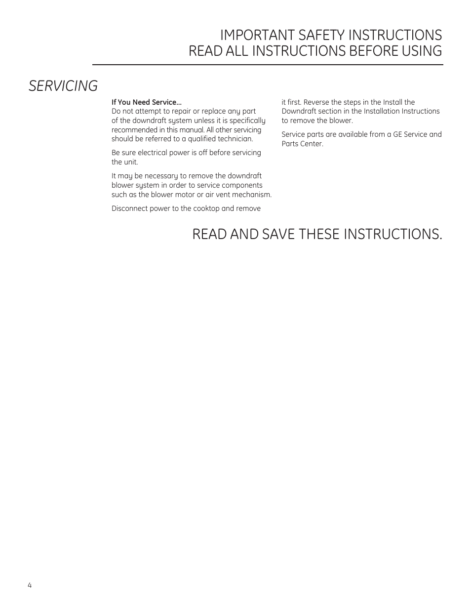 Servicing | GE PVB94STSS User Manual | Page 4 / 20