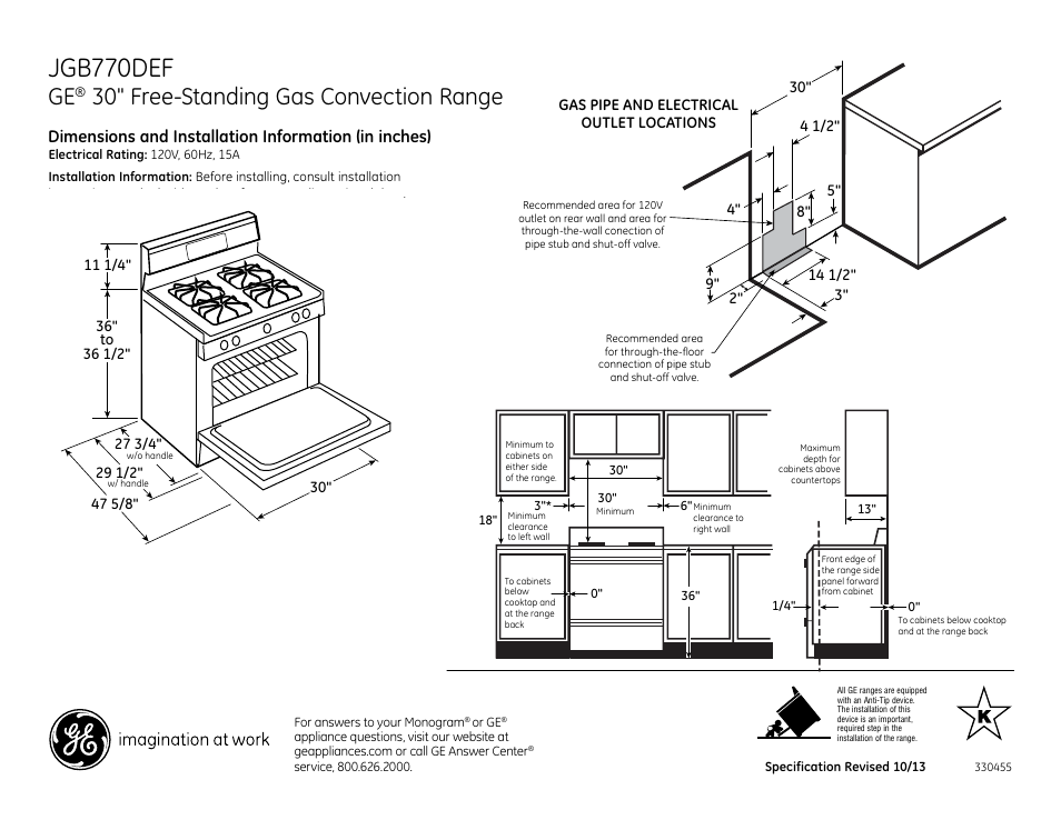 GE JGB770DEFWW User Manual | 2 pages