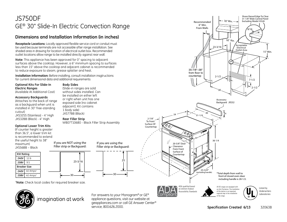 GE JS750DFBB User Manual | 2 pages