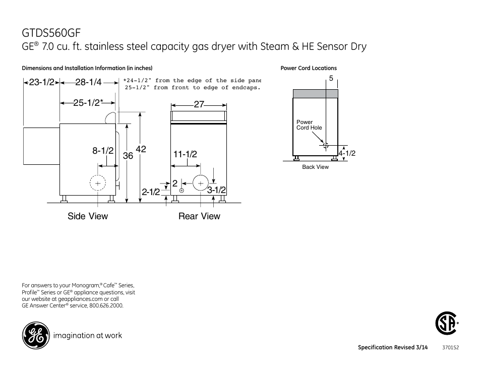 Gtds560gf | GE GTDS560GFWS User Manual | Page 2 / 4