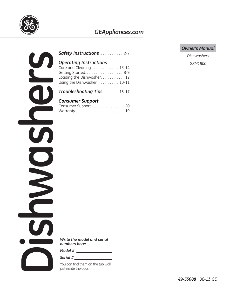 GE GSM1800FBB User Manual | 20 pages