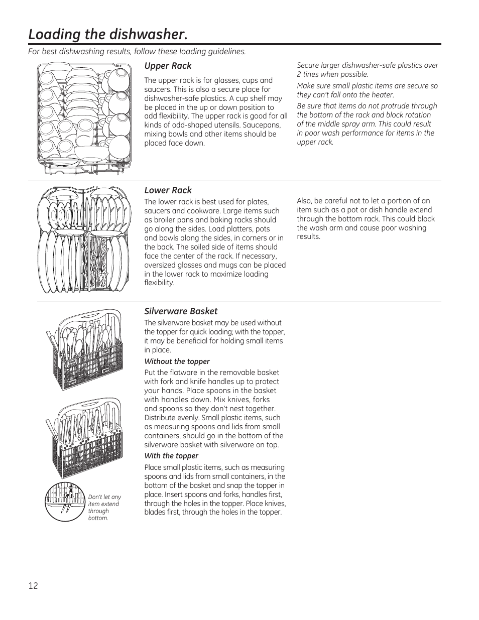 Loading the dishwasher | GE GSM1800FBB User Manual | Page 12 / 20