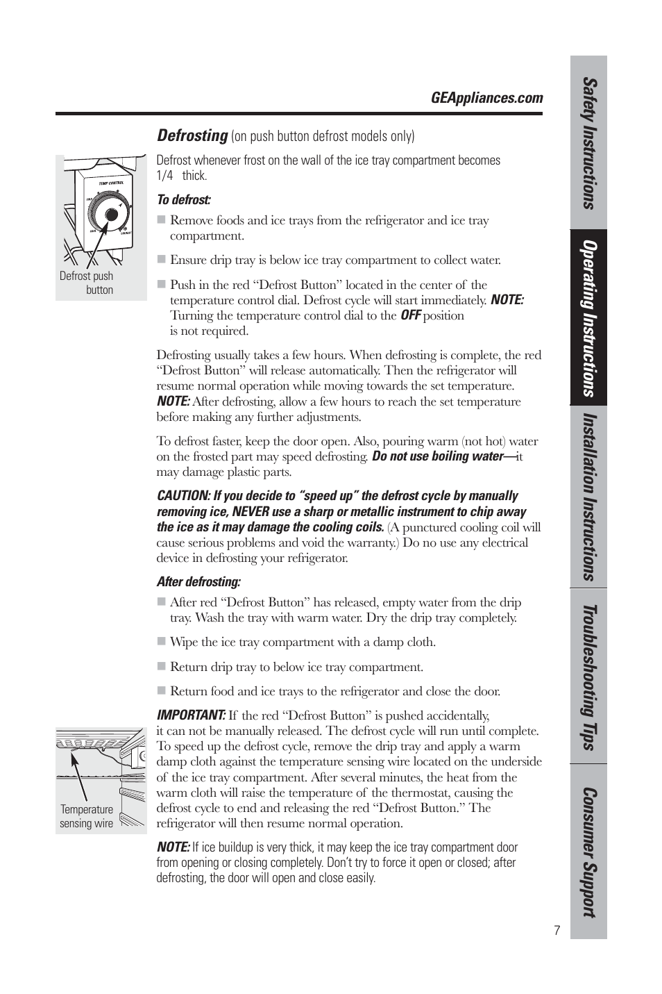 Defrosting | GE GMR06AAZBB User Manual | Page 7 / 16