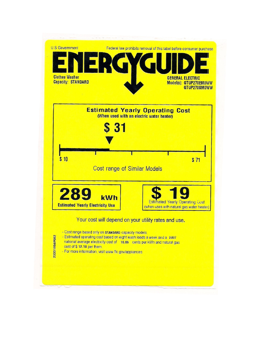 GE GTUP270EMWW User Manual | 1 page