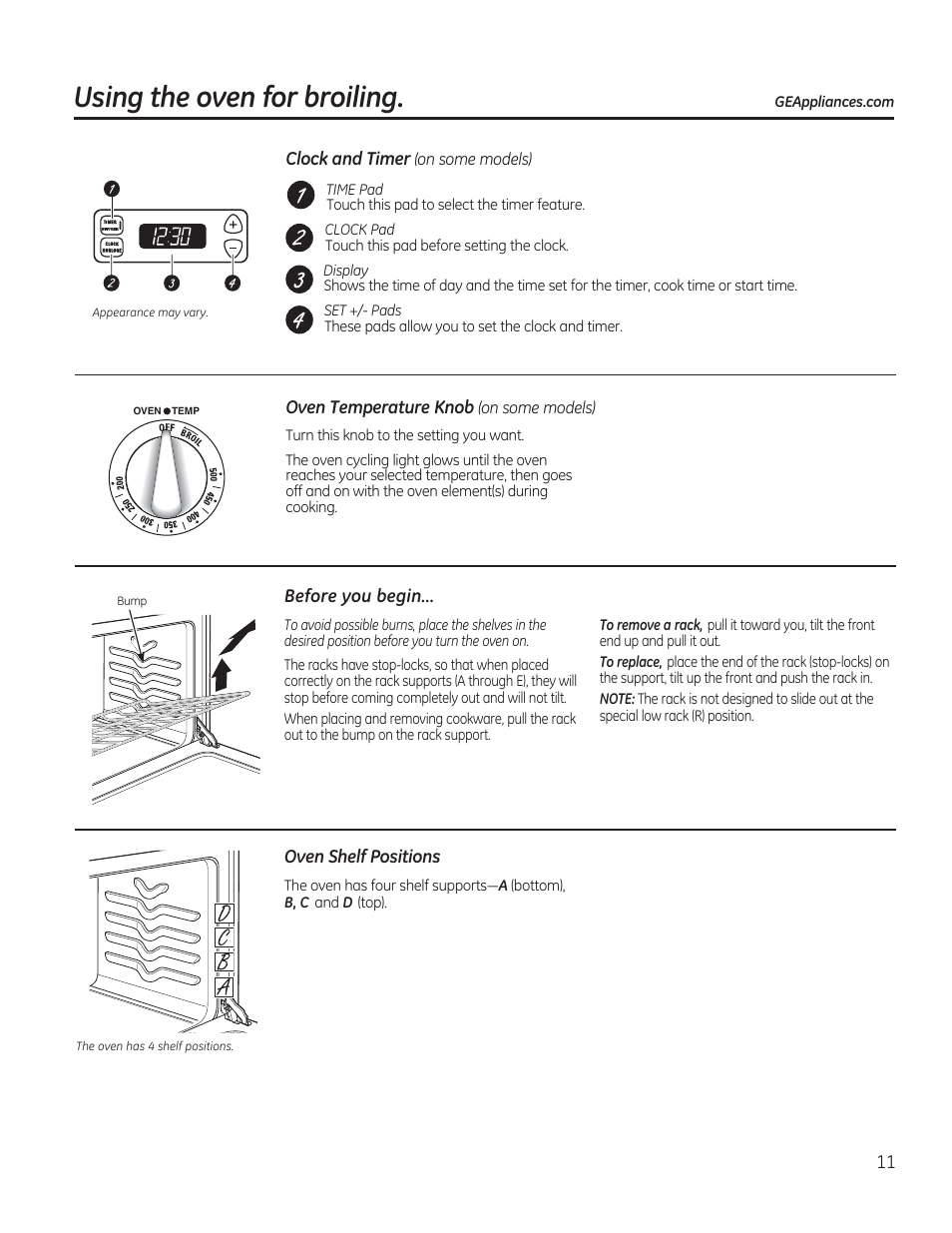 Using the oven for broiling | GE JAS02SNSS User Manual | Page 11 / 88