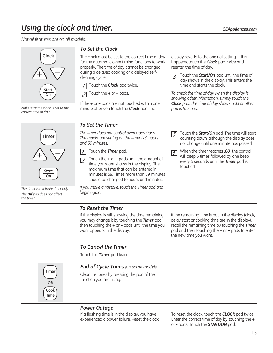 Using the clock and timer | GE JAS02SNSS User Manual | Page 13 / 88