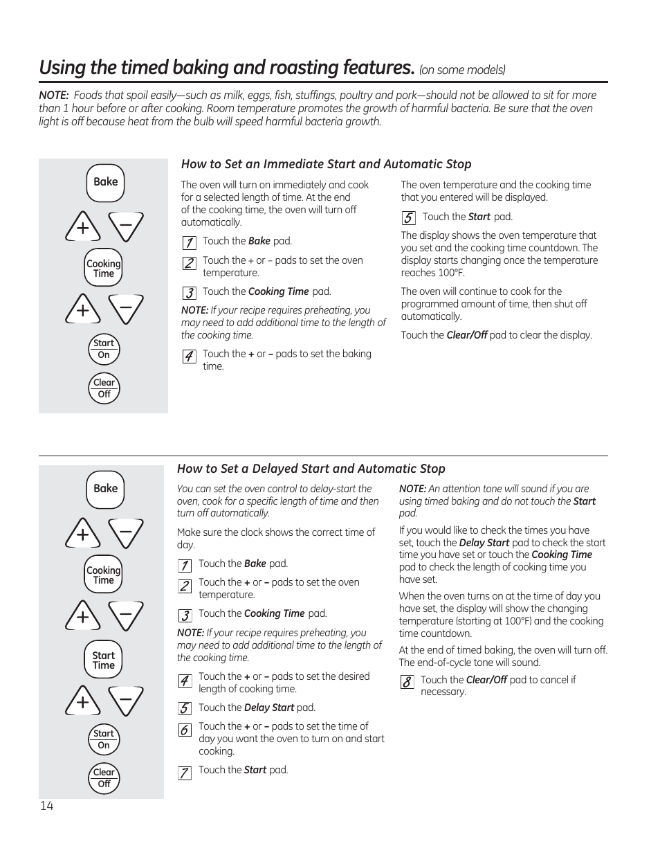 Using the timed baking and roasting features | GE JAS02SNSS User Manual | Page 14 / 88