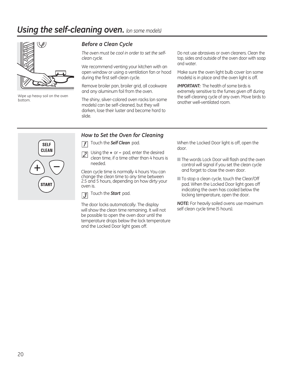 Using the self-cleaning oven | GE JAS02SNSS User Manual | Page 20 / 88