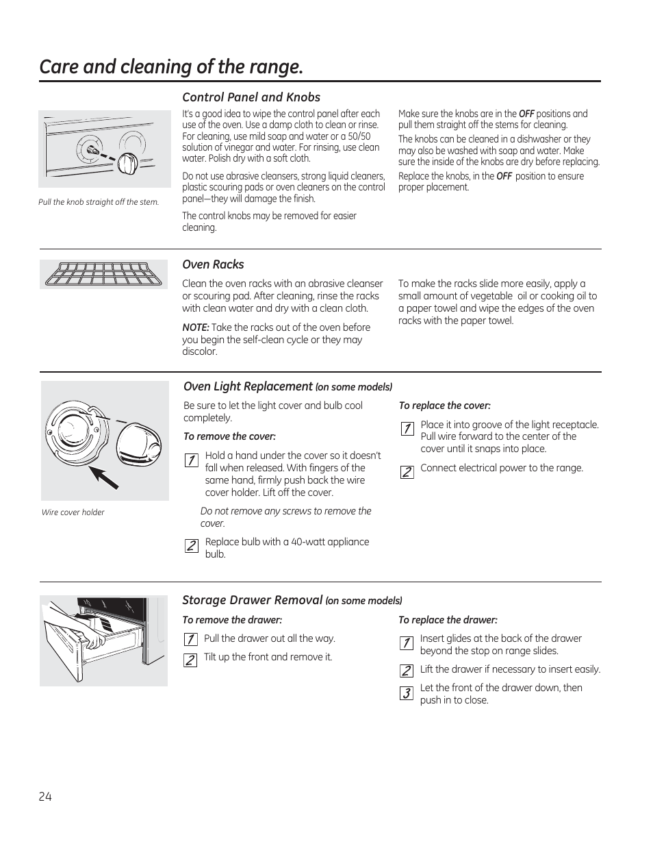 Care and cleaning of the range | GE JAS02SNSS User Manual | Page 24 / 88