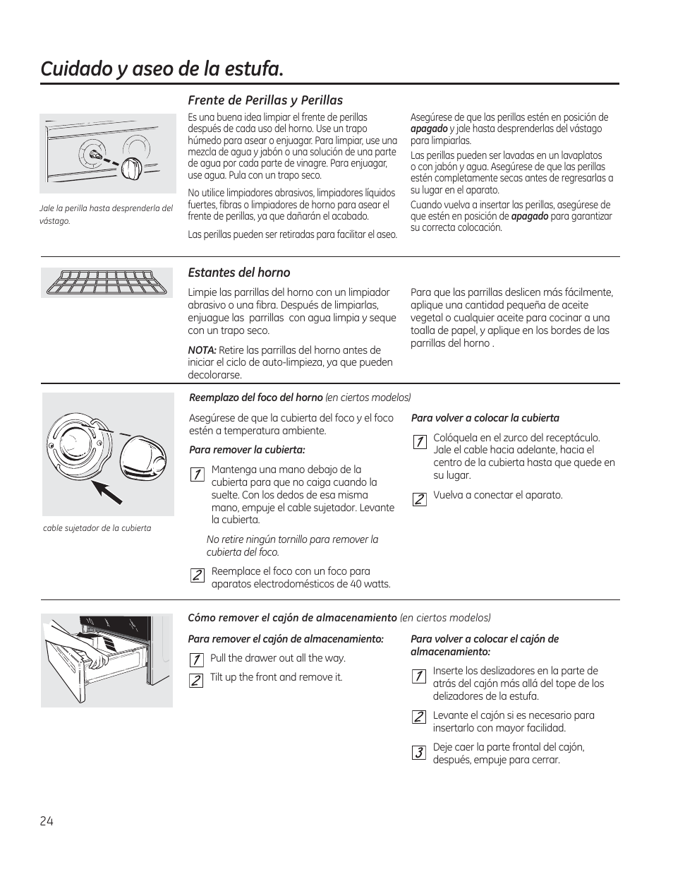 Cuidado y aseo de la estufa | GE JAS02SNSS User Manual | Page 68 / 88