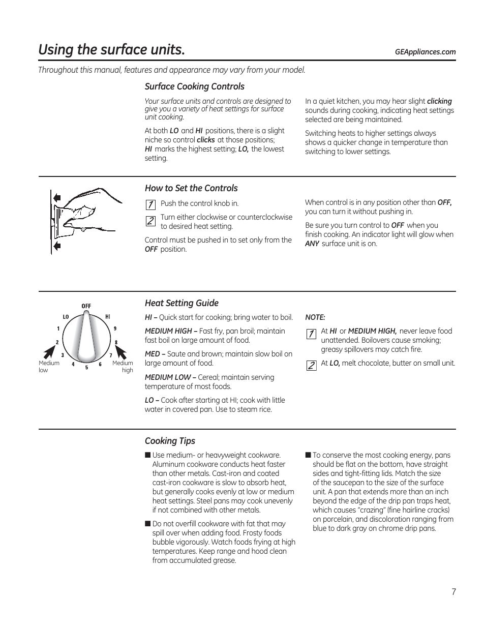 Using the surface units | GE JAS02SNSS User Manual | Page 7 / 88