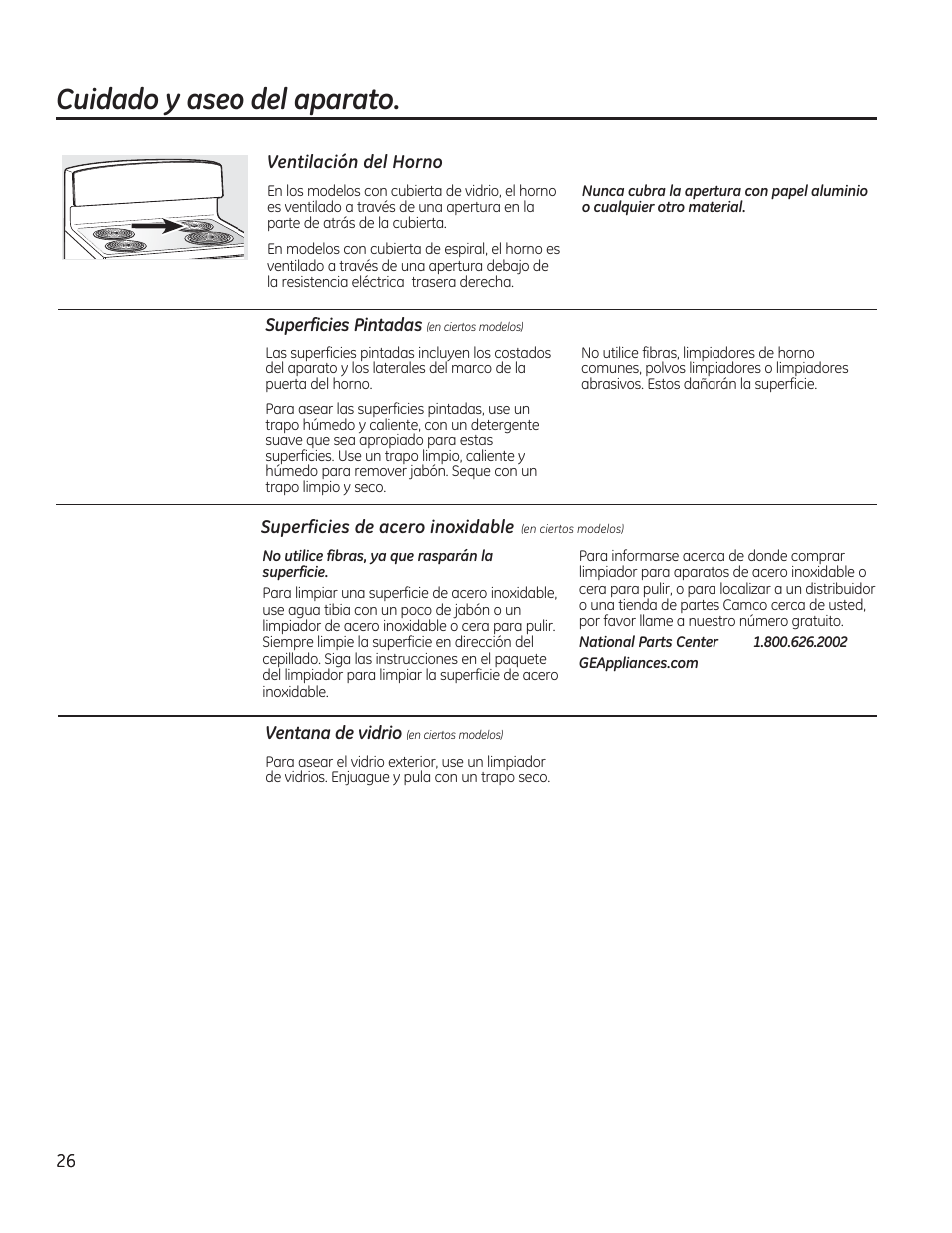 Cuidado y aseo del aparato | GE JAS02SNSS User Manual | Page 70 / 88