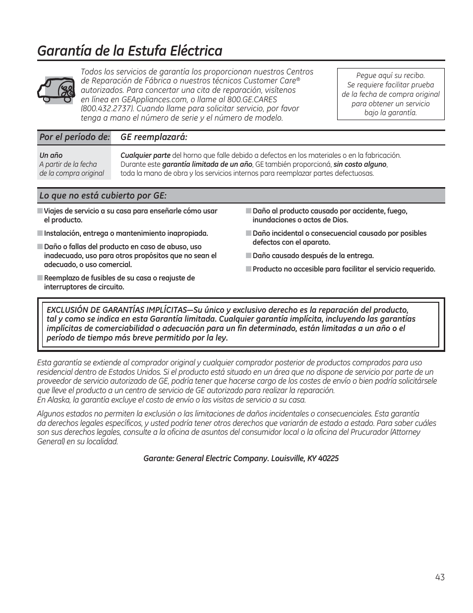 Garantía de la estufa eléctrica | GE JAS02SNSS User Manual | Page 87 / 88