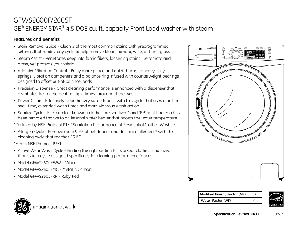 Energy star | GE GFWS2605FRR User Manual | Page 3 / 3