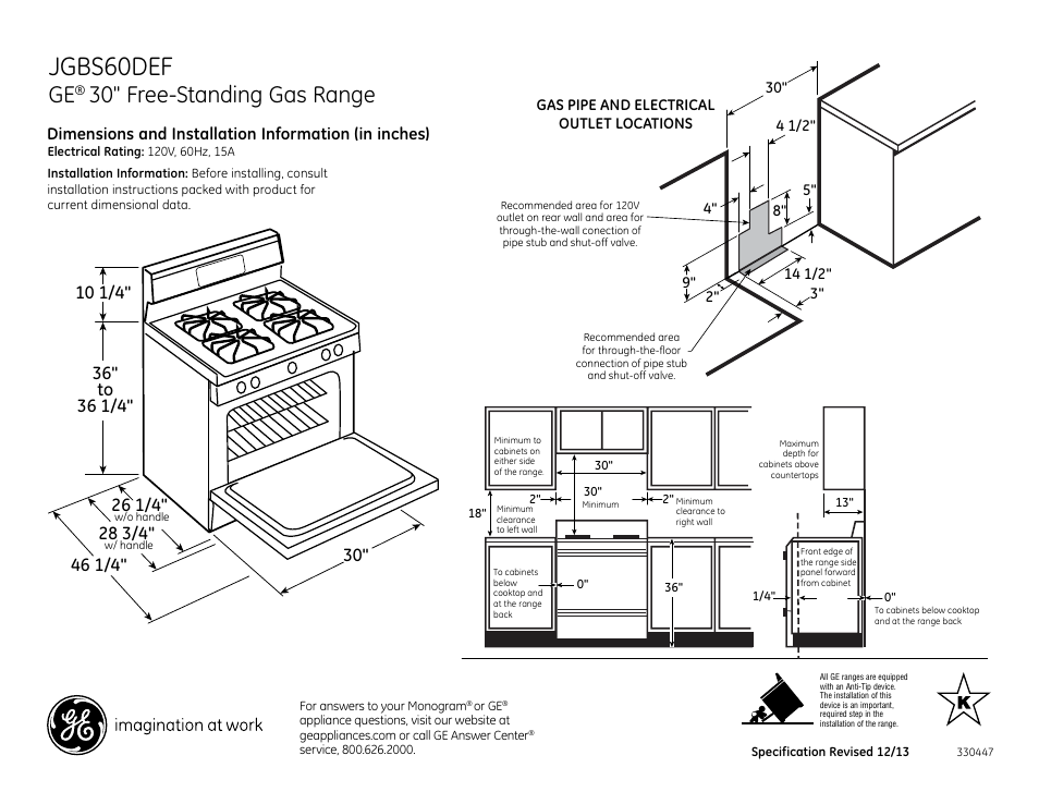 GE JGBS60DEFCC User Manual | 2 pages