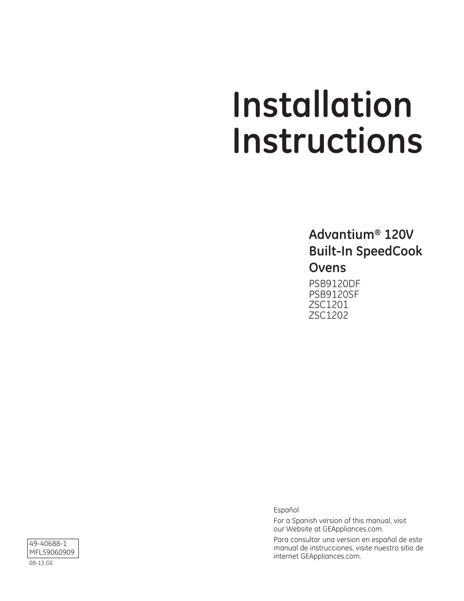 GE PSB9120DFBB User Manual | 40 pages