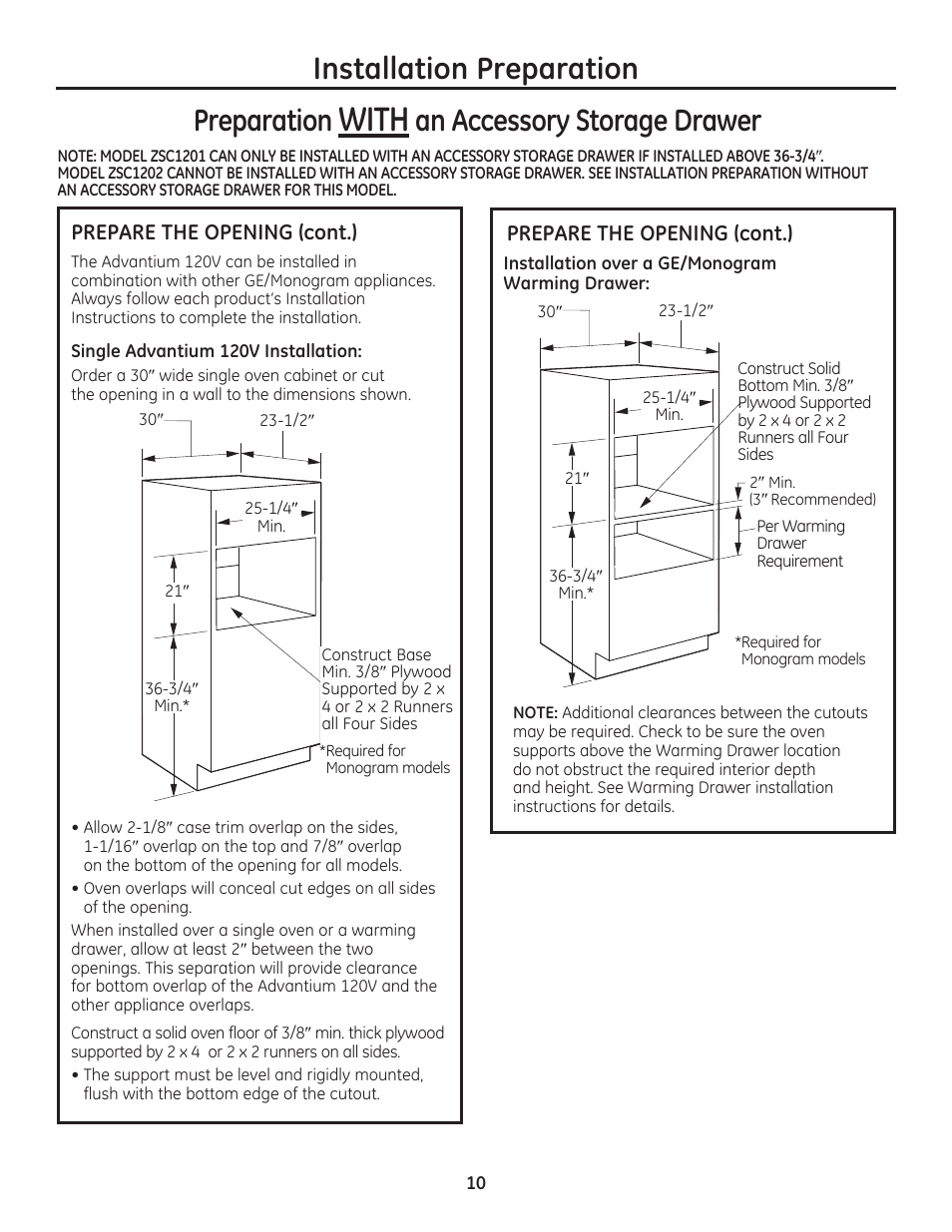 With, Installation preparation preparation, An accessory storage drawer | GE PSB9120DFBB User Manual | Page 10 / 40