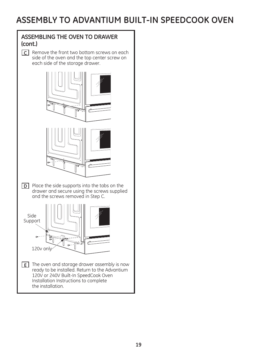 Assembly to advantium built-in speedcook oven | GE PSB9120DFBB User Manual | Page 19 / 40