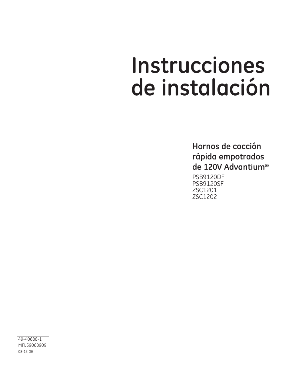 40688-1_lores sp, Instrucciones de instalación | GE PSB9120DFBB User Manual | Page 21 / 40