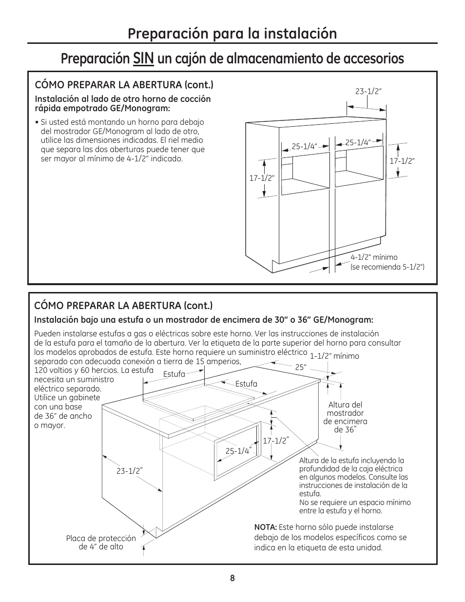 Preparación para la instalación, Preparación, Un cajón de almacenamiento de accesorios | GE PSB9120DFBB User Manual | Page 28 / 40