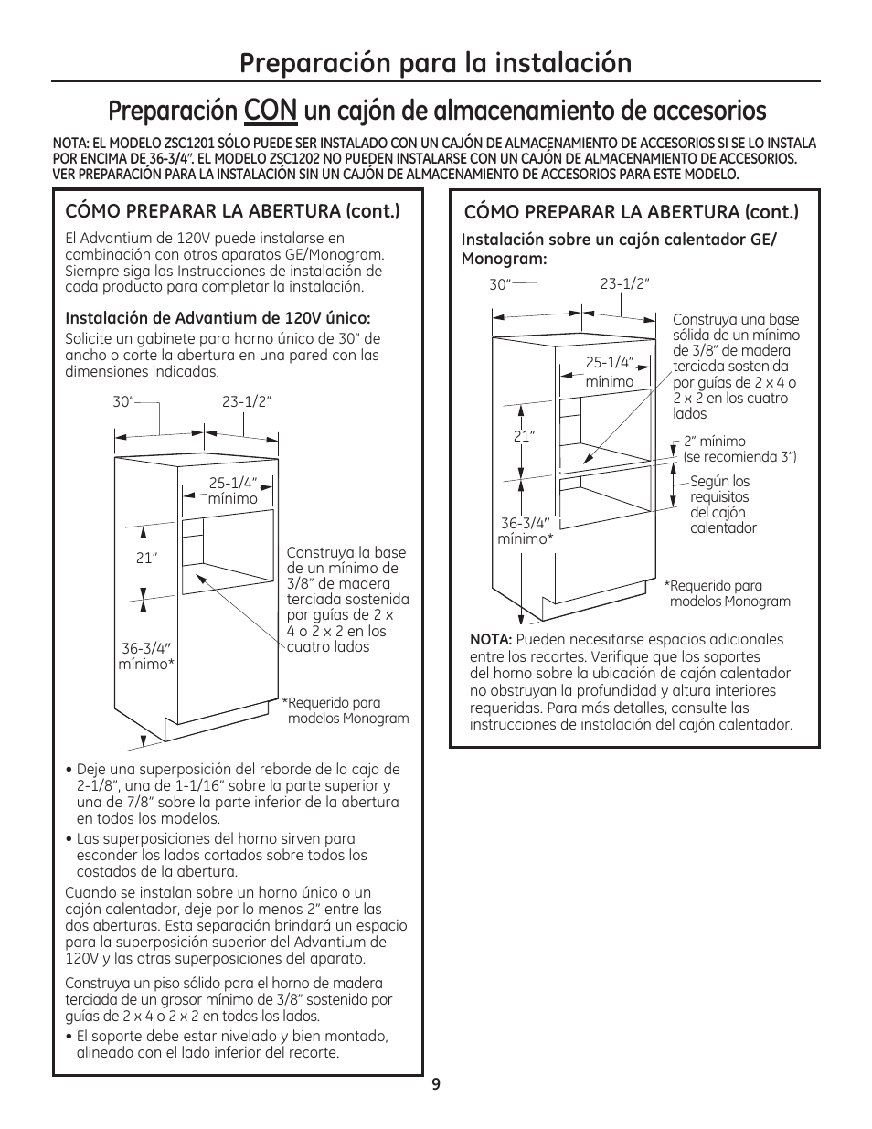 Preparación para la instalación preparación, Un cajón de almacenamiento de accesorios | GE PSB9120DFBB User Manual | Page 29 / 40
